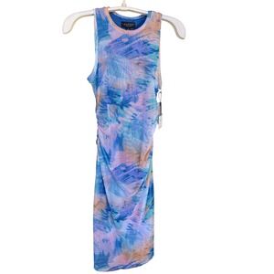 Laundry by Shelli Segal Blue  Mesh Ruched Midi Dress HT03K11 Womens 12 NEW